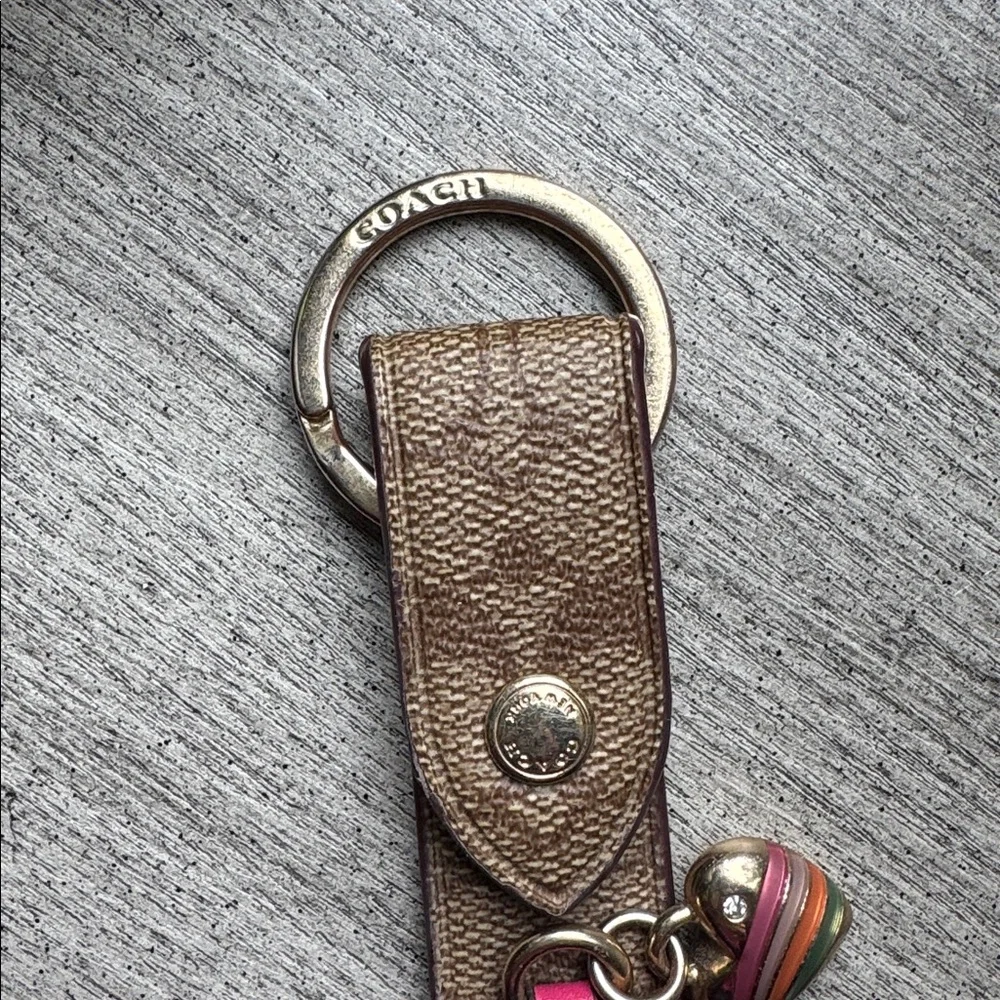 Coach Signature C Pink Striped Heart Charm Hang Tag Dogleash Snap Valet Keychain - Picture 2 of 8